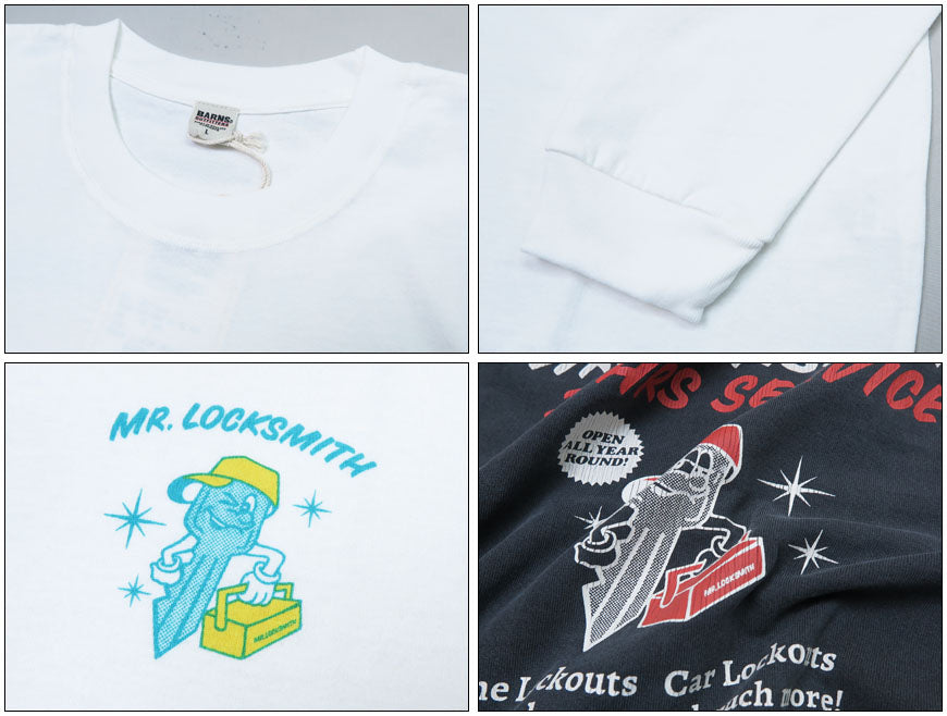 บาร์นส์ BARNS แขนยาว พิมพ์ ซันเฟด เสื้อยืด ย้อมสีพิกเมนต์ "Mr.Locksmith" BR-24414