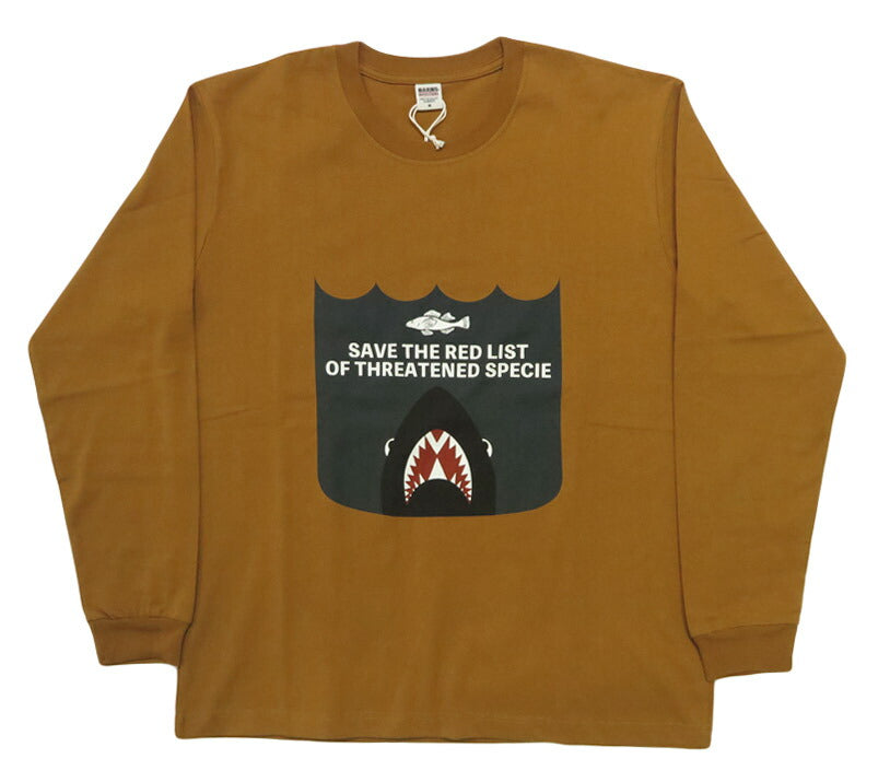 バーンズ BARNS 長袖 ”SAVE THE RED LIST” HOT-SHOT LS TEE プリント Tシャツ BR-25422