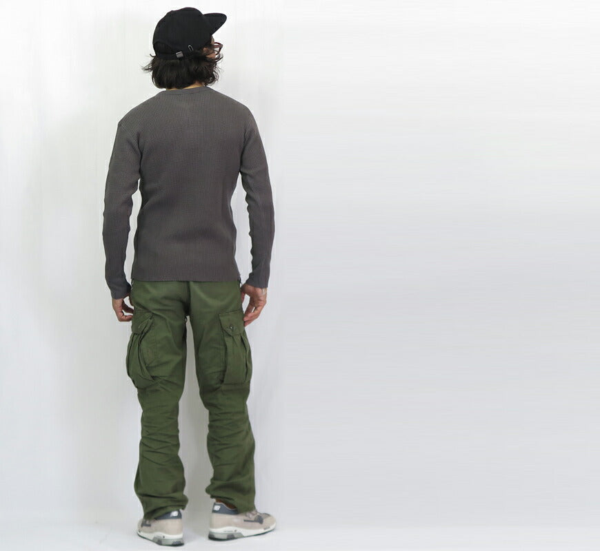 バーンズ BARNS 20/2 ヘビーサーマル 長袖 ヘンリーネック Tシャツ ワッフル BR-3081