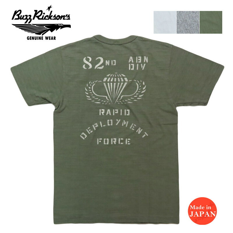 BUZZ RICKSON'S บัซ ริคสันส์ เสื้อยืดแขนสั้นผ้าสแล็บยาร์น พิมพ์ลาย "82nd AIRBORNE DIV." BR79564