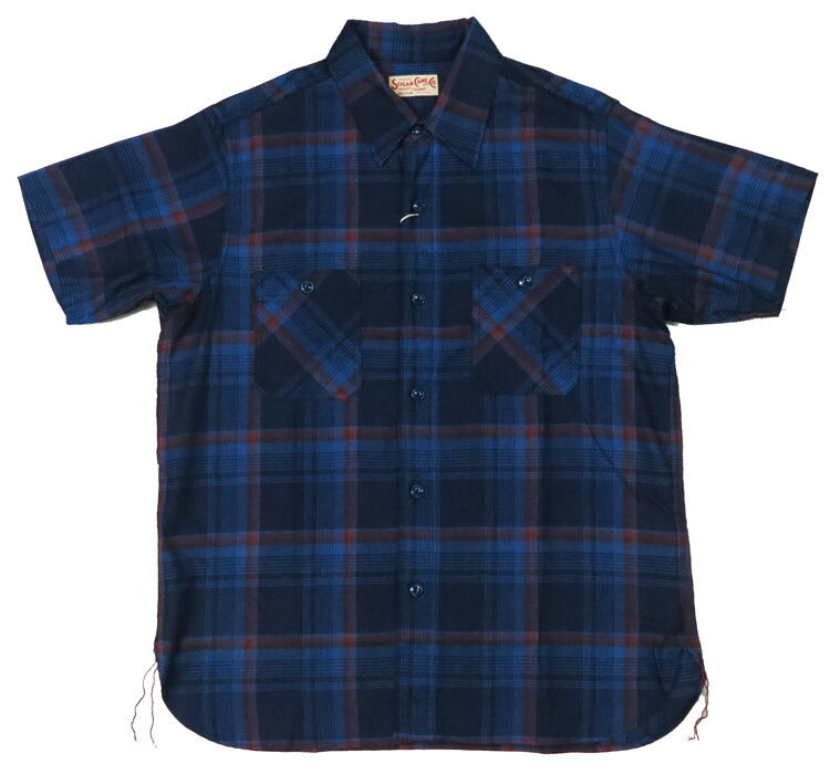 シュガーケーン SUGAR CANE เสื้อเชิ้ตแขนสั้น ลายสก็อตอินดิโก้ SC39518