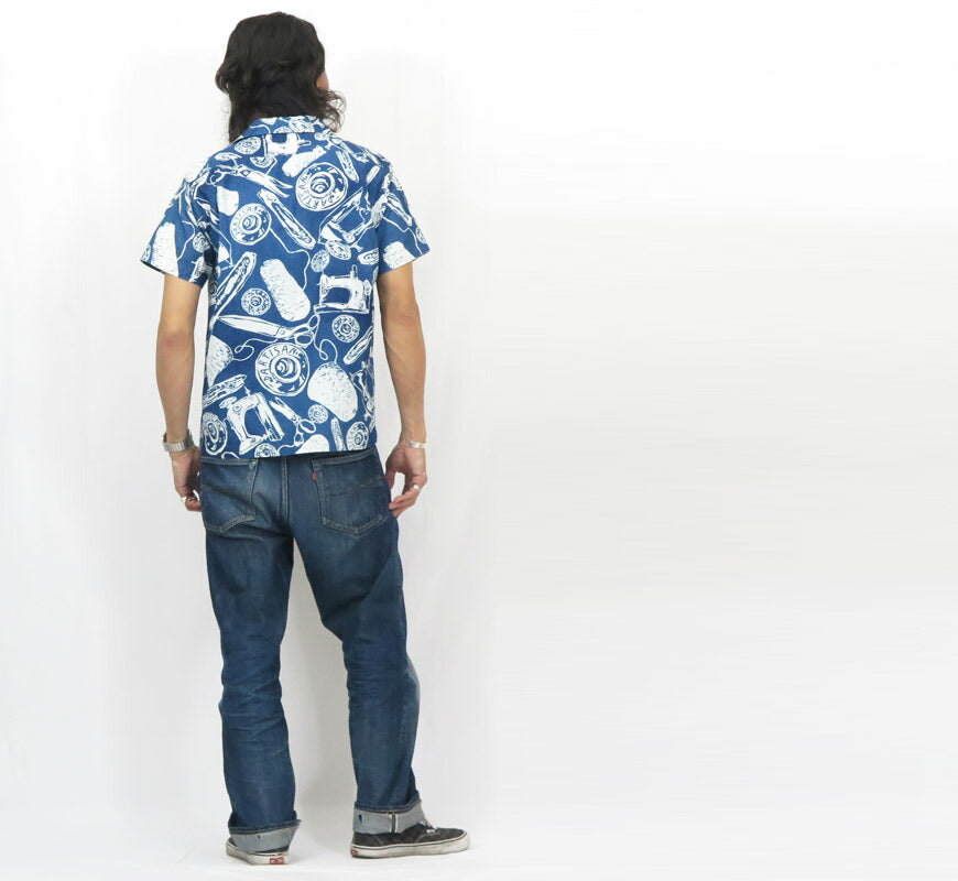 ダルチザン ステュディオ・ダ・ルチザン STUDIO D'ARTISAN Indigo-Discharge Baumwoll Hawaiian-Hemd Aloha-Hemd SD5722