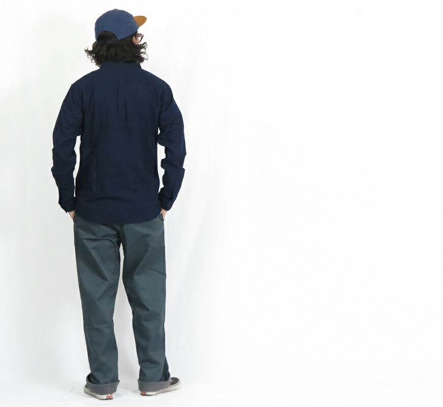 UES ウエス Dobby Indigo Stehkragen Hemd Langarm 502505
