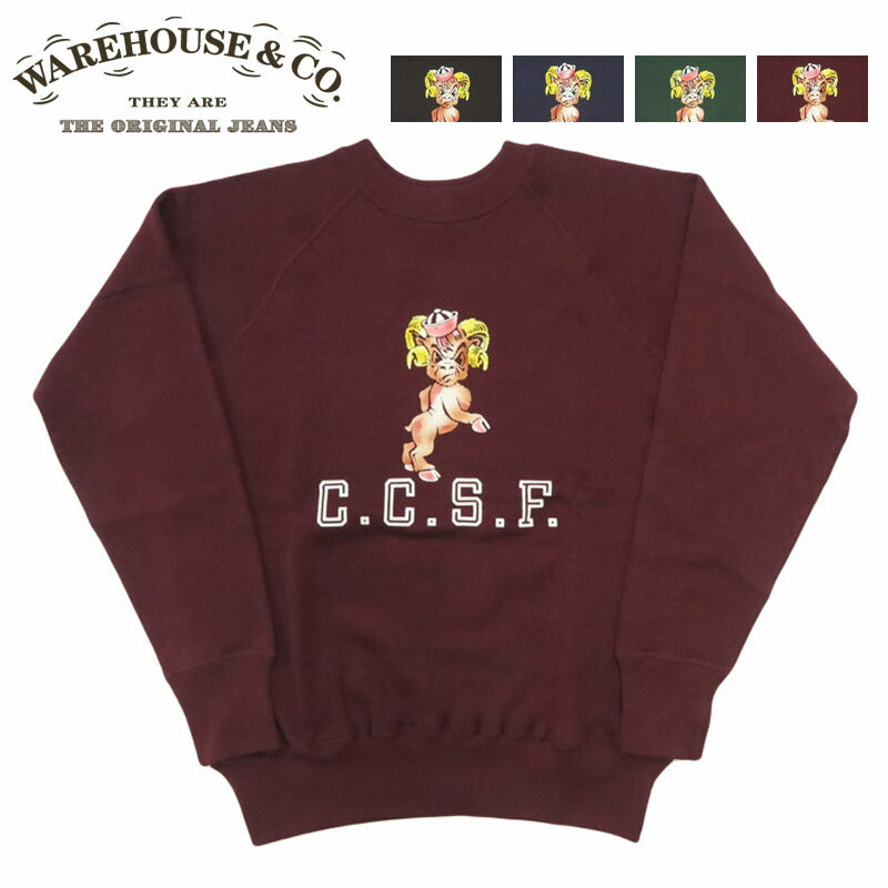 ウェアハウス WAREHOUSE 長袖 ラグランスリーブ クルーネック
