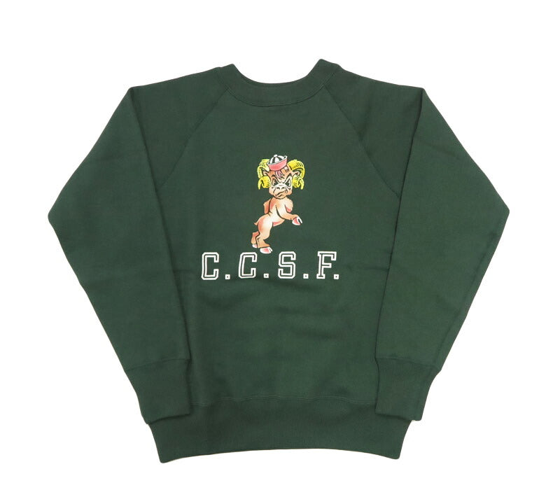 ウェアハウス WAREHOUSE 長袖 ラグランスリーブ クルーネック スウェット フロッキープリント C.C.S.F. Lot.409