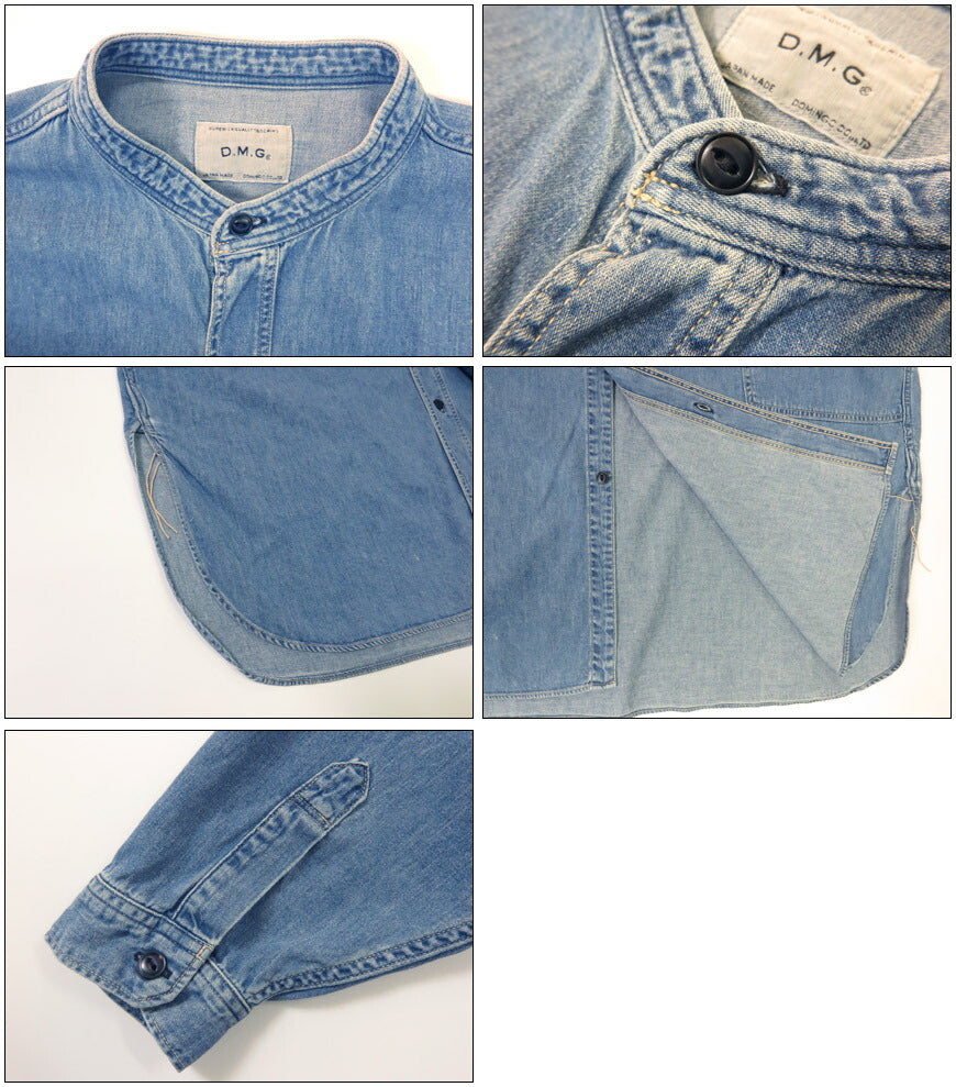 ドミンゴ D.M.G. DOMINGO เสื้อเชิ้ตโอเวอร์เชิ้ตผ้าดิบ 6oz สีฟ้า 16-826e