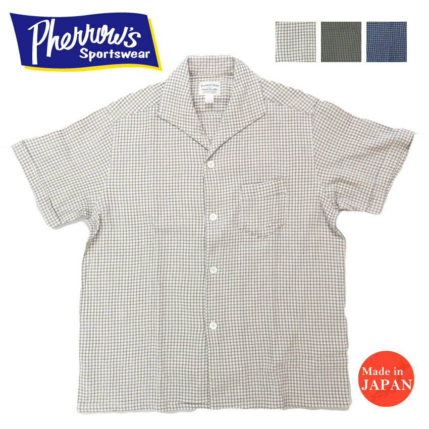 フェローズ PHERROW'S เสื้อเชิ้ตแขนสั้นลายสก็อต คออิตาเลียน 25S-PICS2
