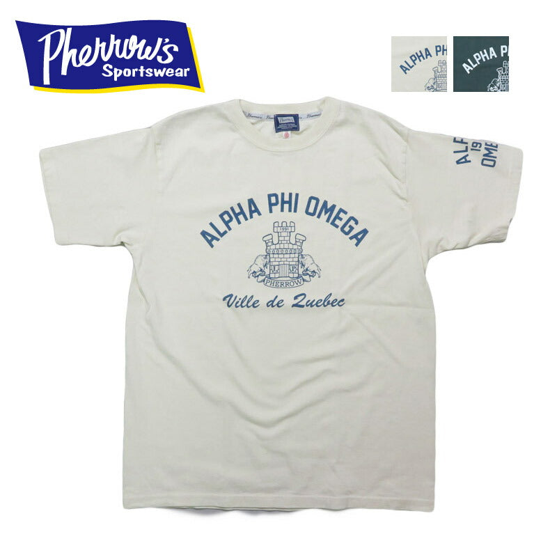 フェローズ PHERROW'S 半袖 プリント Tシャツ「ALPHA PHI OMEGA」25S-PT21