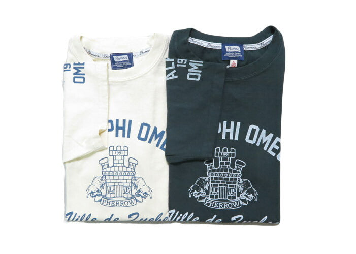フェローズ PHERROW'S 半袖 プリント Tシャツ「ALPHA PHI OMEGA」25S-PT21