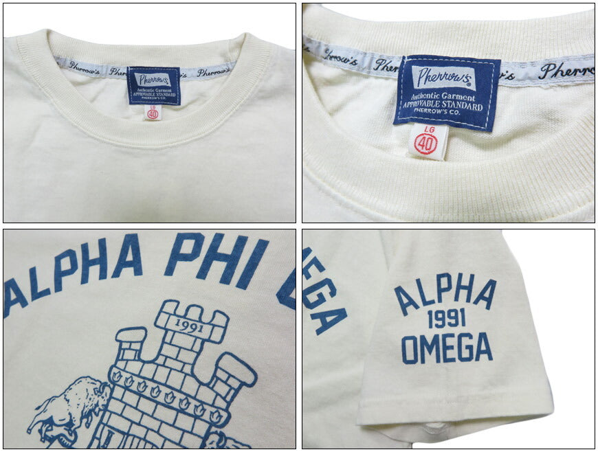 フェローズ PHERROW'S 半袖 プリント Tシャツ「ALPHA PHI OMEGA」25S-PT21