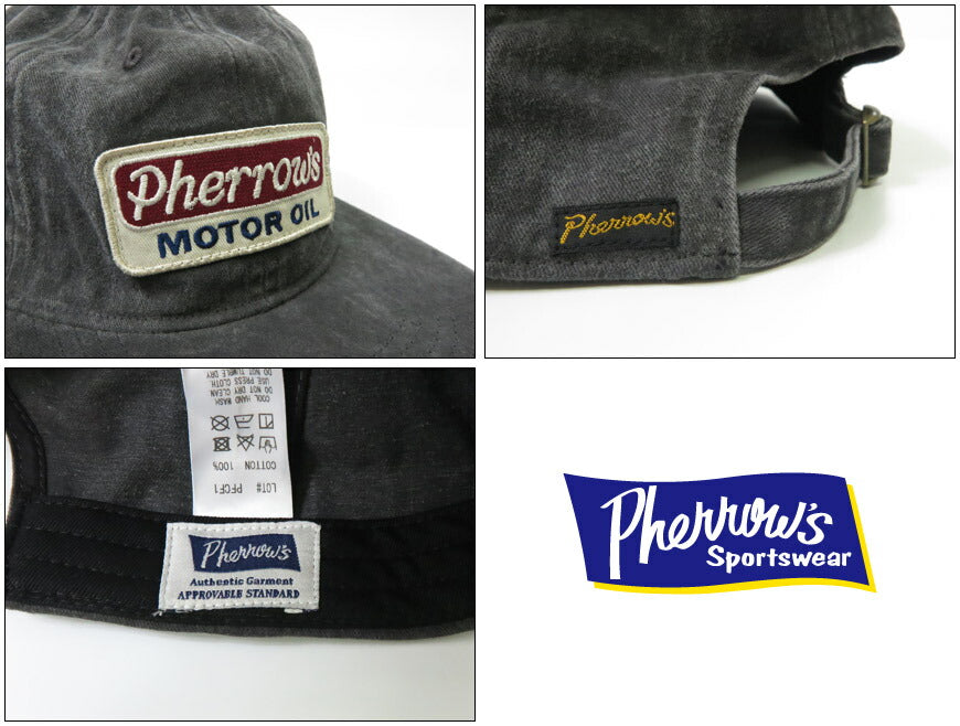 Pherrow's เฟลอโร่ส์ หมวกแก๊ปทรัคเกอร์ผ้าฝ้ายทวิล ป้ายติดหมวก 25W-PCFC1