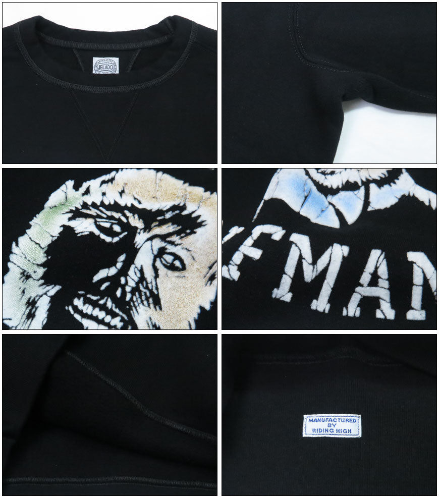 JELADO ジェラード Freedom Sleeve Rundstrick Crewneck Sweatshirt Flockdruck Wolf Man Ausstellungslimitierte Edition AB03217 【2023-24 Herbst/Winter Neuheiten】