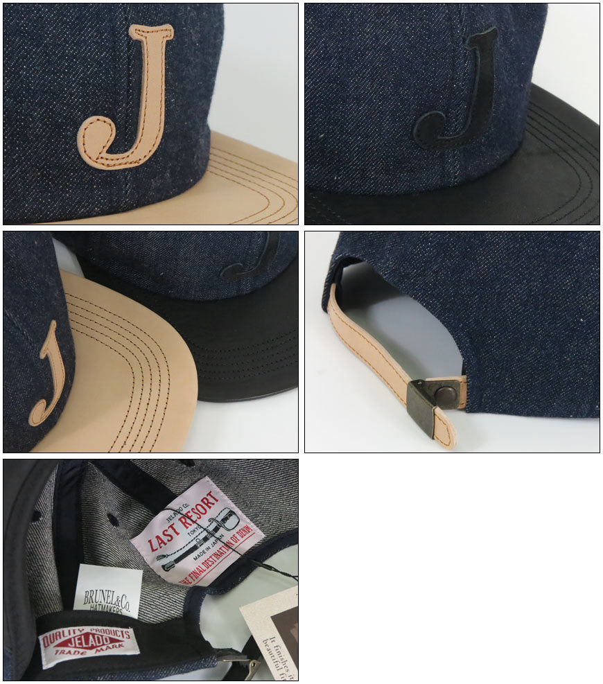 JELADO × BRUNEL ＆ Co. HATMAKERS Leder / Denim Baseballkappe Weißes Etikett Last Resort ジェラード ブルーネル AB21750