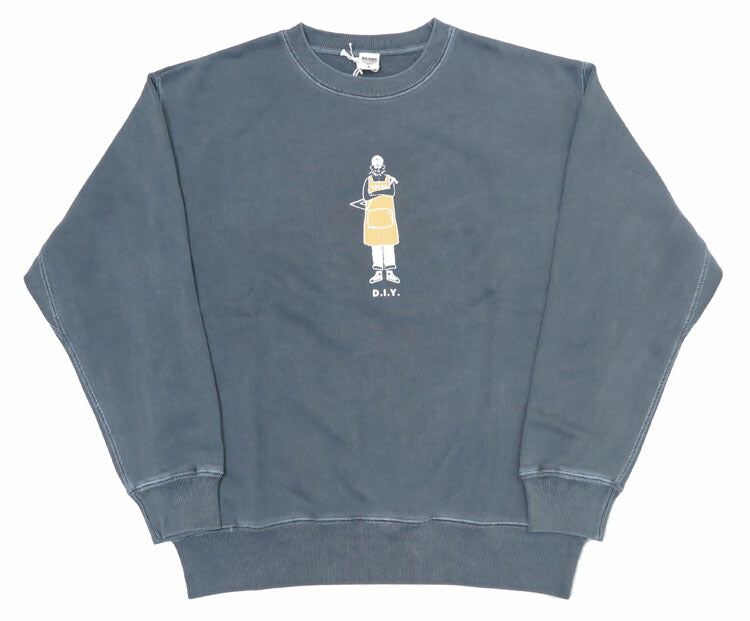 バーンズ BARNS Flachnäher Crewneck Sweatshirt Trainer Print Super Heavyweight Extra dick Pigmentgefärbt „D.I.Y“ BR-24351