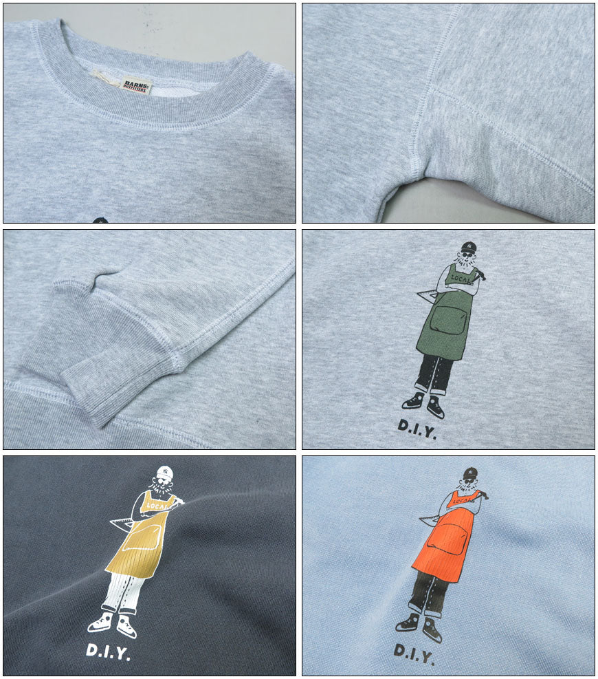 バーンズ BARNS Flachnäher Crewneck Sweatshirt Trainer Print Super Heavyweight Extra dick Pigmentgefärbt „D.I.Y“ BR-24351