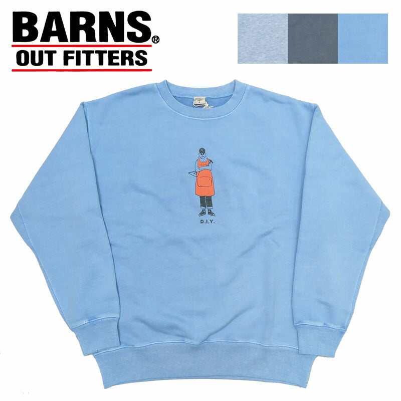 バーンズ BARNS Flachnäher Crewneck Sweatshirt Trainer Print Super Heavyweight Extra dick Pigmentgefärbt „D.I.Y“ BR-24351