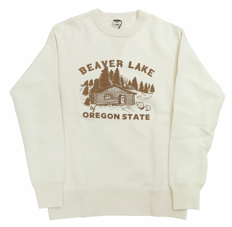 バーンズ BARNS 長袖 COZUN 両Vガセット クルーネック スウェット トレーナー プリント "BEAVER LAKE" BR-24393