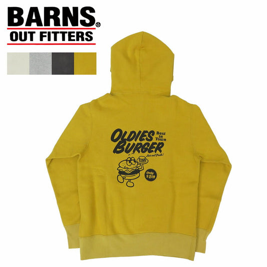 バーンズ BARNS 長袖 COZUN プルオーバー スウェット パーカー プリント "OLDIES BURGER" BR-24394