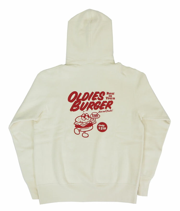 バーンズ BARNS 長袖 COZUN プルオーバー スウェット パーカー プリント "OLDIES BURGER" BR-24394