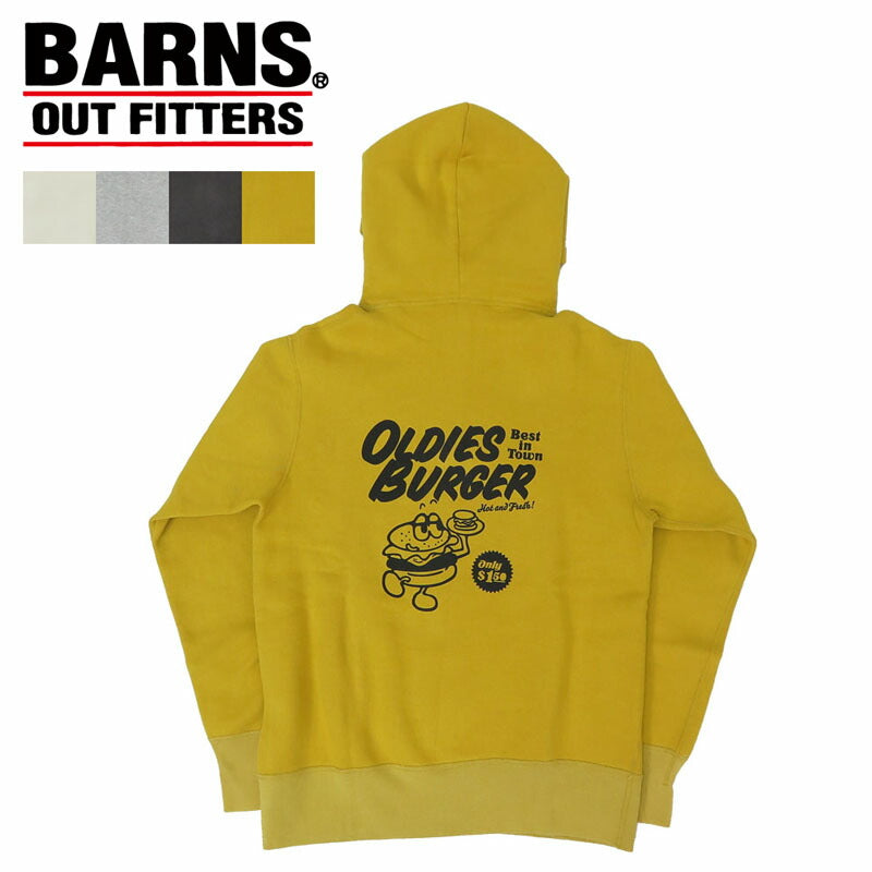 バーンズ BARNS 長袖 COZUN プルオーバー スウェット パーカー プリント "OLDIES BURGER" BR-24394