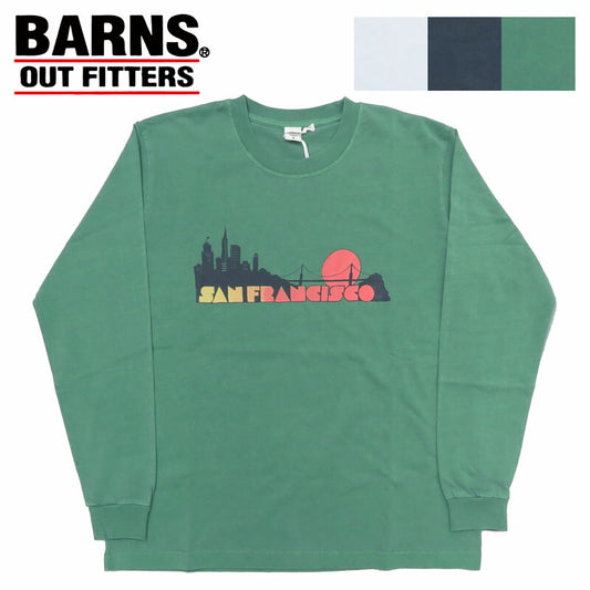 반스 BARNS 긴팔 프린트 선페이드 티셔츠 피그먼트 염색 "San Francisco" BR-24411