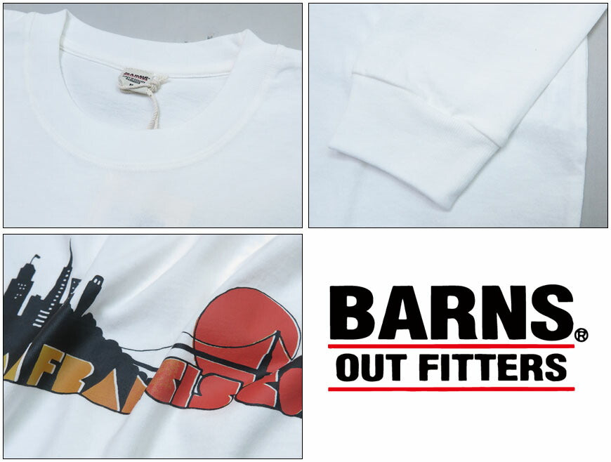 バーンズ BARNS 長袖 プリント サンフェード Tシャツ ピグメント染め "San Francisco" BR-24411