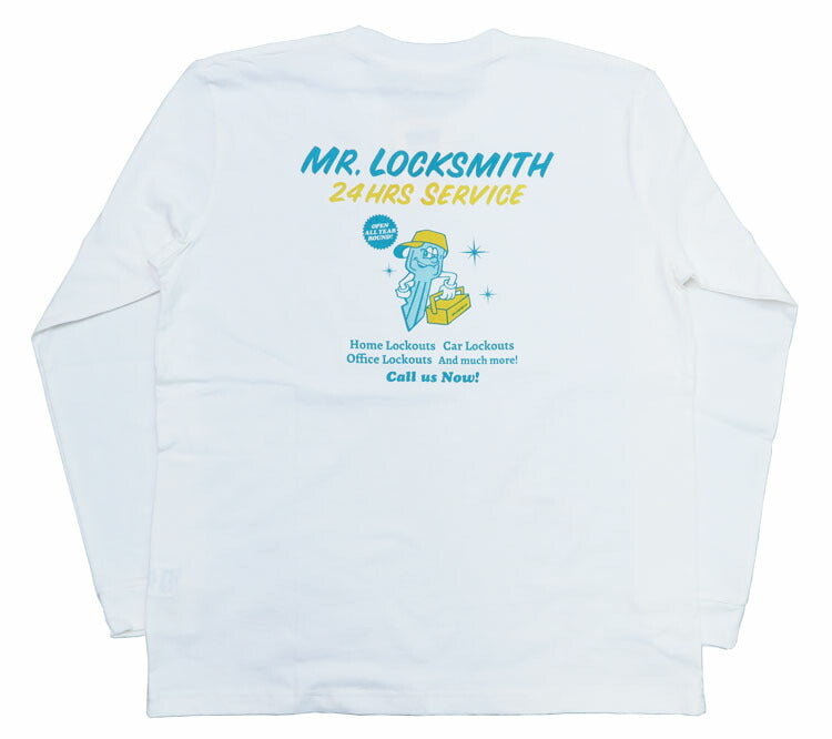 バーンズ BARNS 長袖 プリント サンフェード Tシャツ ピグメント染め "Mr.Locksmith" BR-24414