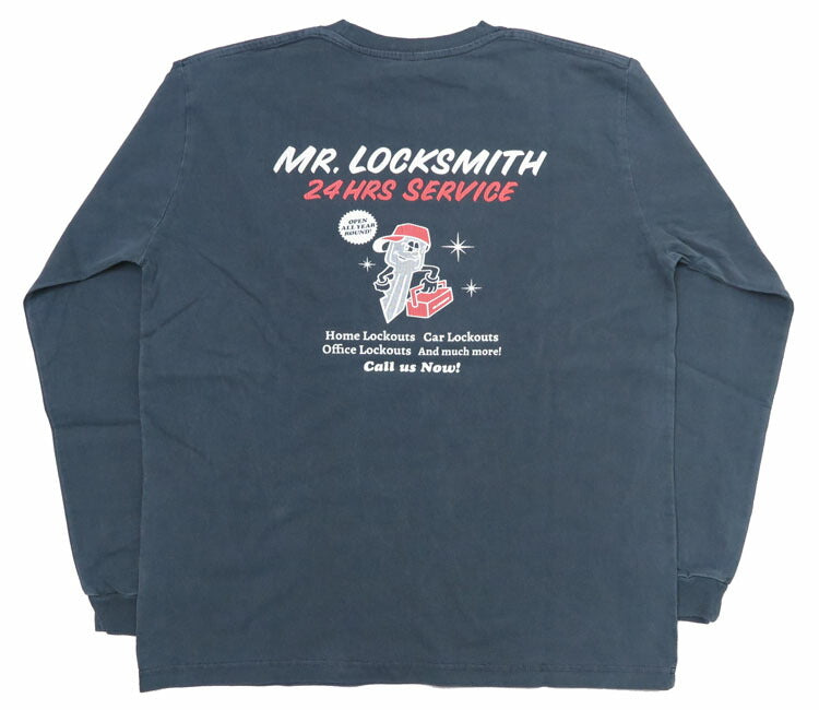 バーンズ BARNS 長袖 プリント サンフェード Tシャツ ピグメント染め "Mr.Locksmith" BR-24414