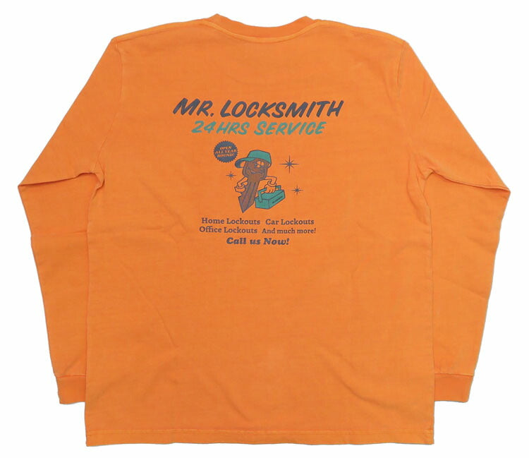 バーンズ BARNS 長袖 プリント サンフェード Tシャツ ピグメント染め "Mr.Locksmith" BR-24414