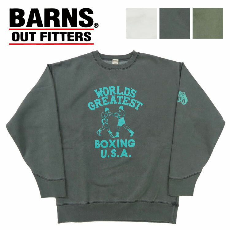 반스 BARNS 긴팔 크루넥 스웨트 애슬레틱 시리즈 트레이너 프린트 피그먼트 다이 "Boxing" BR-24444