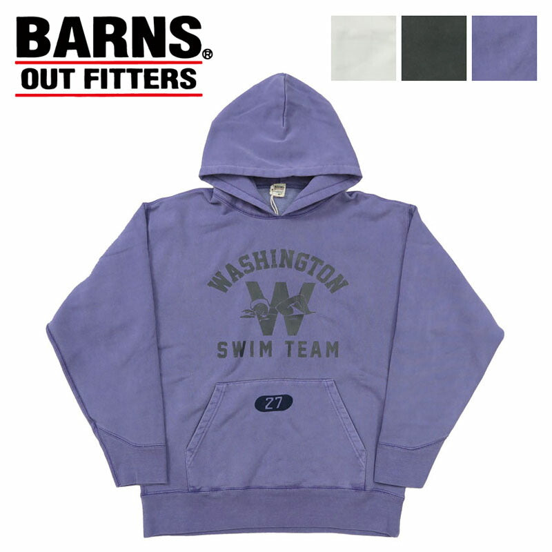 บาร์นส์ BARNS เสื้อฮู้ดแขนยาว ซีรีส์กีฬา พิมพ์ย้อมสีพิกเมนต์ "WASHINGTON SWIM TEAM" BR-24445