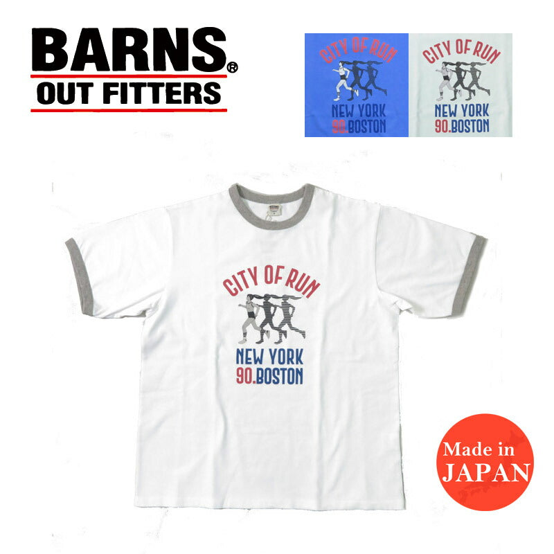 バーンズ BARNS リンガーネック 半袖 プリント Tシャツ CITY OF RUN BR-25168