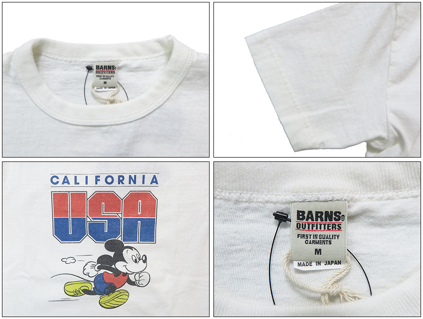 バーンズ BARNS  半袖 吊り編み プリント Tシャツ 【Mickey Mouse】“STANDARD” TSURIAMI Crew Neck Print T-Shirt【Special Item】BR-25178