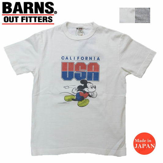 バーンズ BARNS  半袖 吊り編み プリント Tシャツ 【Mickey Mouse】“STANDARD” TSURIAMI Crew Neck Print T-Shirt【Special Item】BR-25178