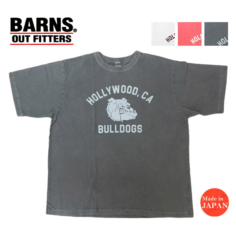 バーンズ BARNS 半袖 バインダーネック カレッジロゴ プリント Tシャツ "BULL DOGS" BR-25285