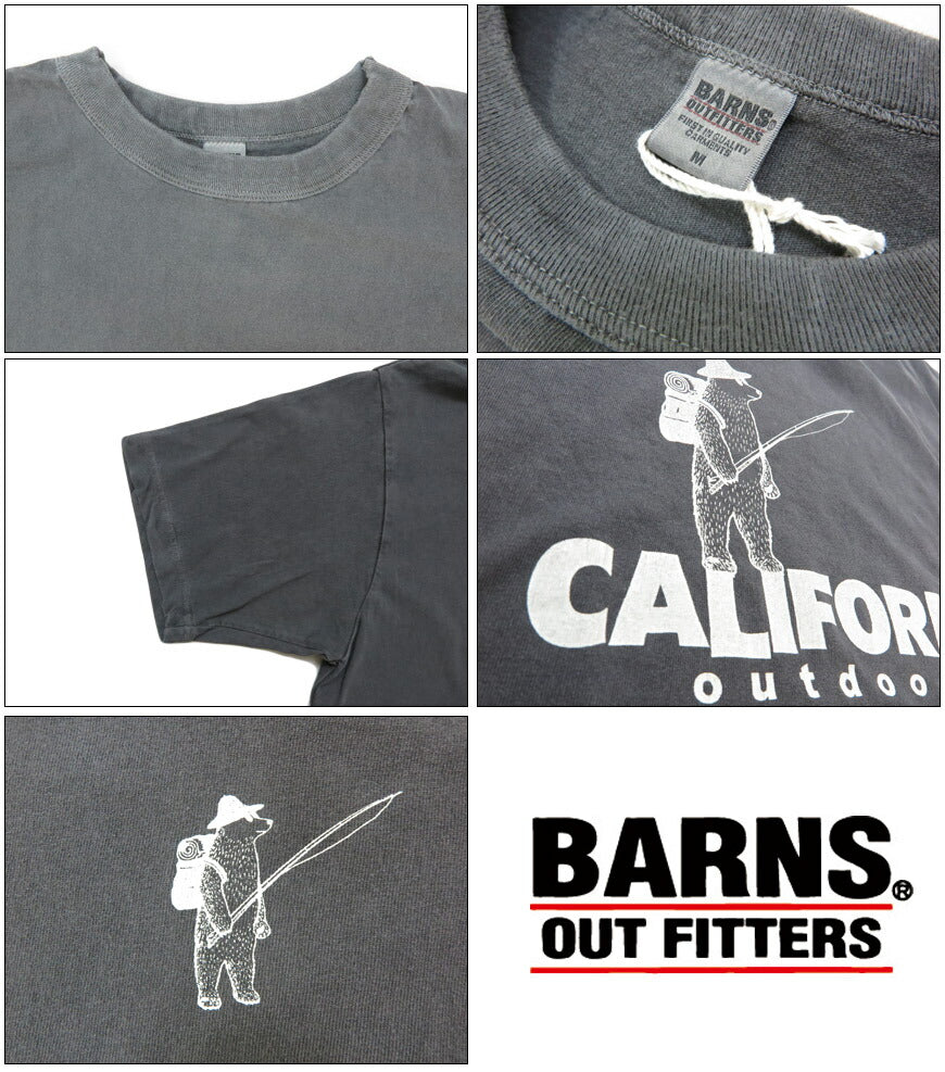 バーンズ BARNS เสื้อยืดแขนสั้นคอผูกขอบ พิมพ์ลาย Pigment "CALIFORNIA" BR-25296