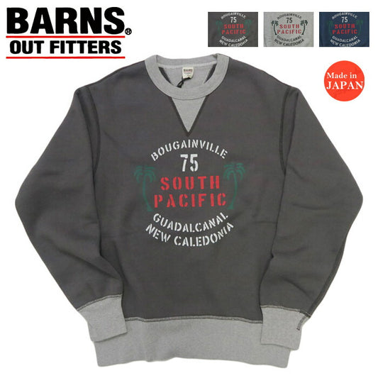 バーンズ BARNS はめこみ両ガゼットクルーネックスウェット 長袖