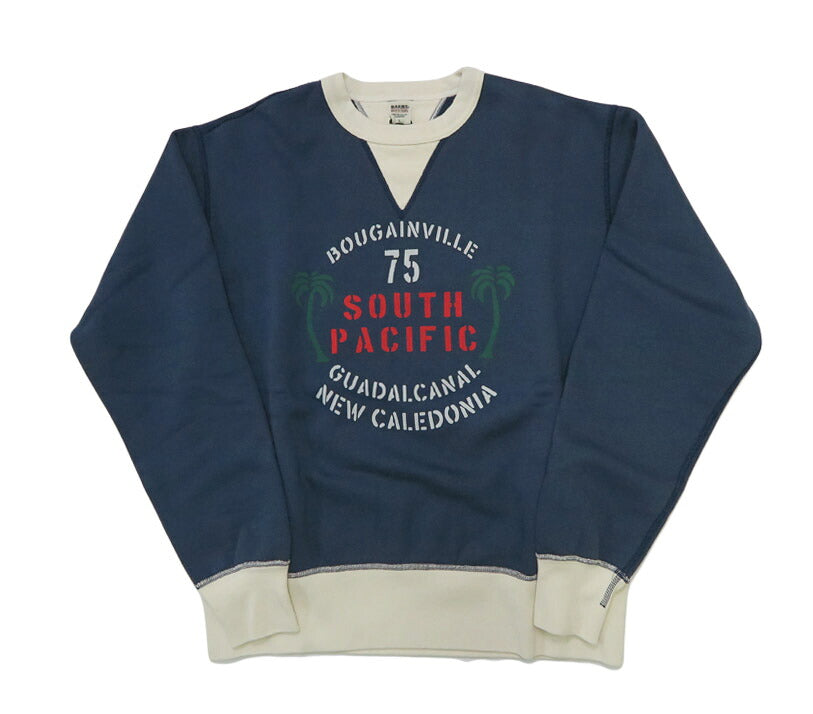 バーンズ BARNS はめこみ両ガゼットクルーネックスウェット 長袖 "SOUTH PACIFIC" 30/7 COZUN BR-25359