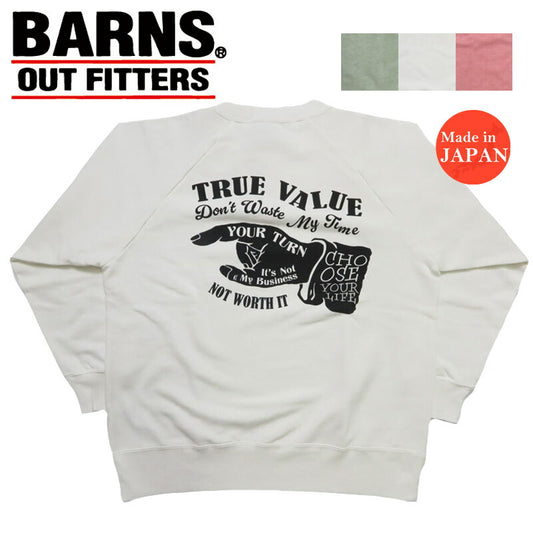 バーンズ BARNS G.O.A.T.スラブスウェット プリント ラグランスリーブ ”TRUE VALUE” BR-25414【2025年秋冬新作】