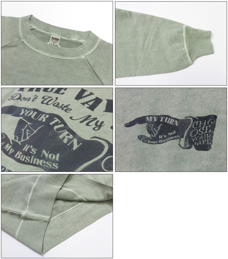バーンズ BARNS เสื้อสเวตเตอร์ G.O.A.T. สแล็บ แขนแร็กแลนพิมพ์ลาย "TRUE VALUE" BR-25414
