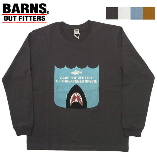 バーンズ BARNS 長袖 ”SAVE THE RED LIST” HOT-SHOT LS TEE プリント Ｔシャツ  BR-25422【2025年秋冬新作】
