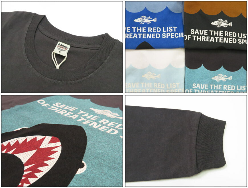 バーンズ BARNS 長袖 ”SAVE THE RED LIST” HOT-SHOT LS TEE プリント Ｔシャツ  BR-25422