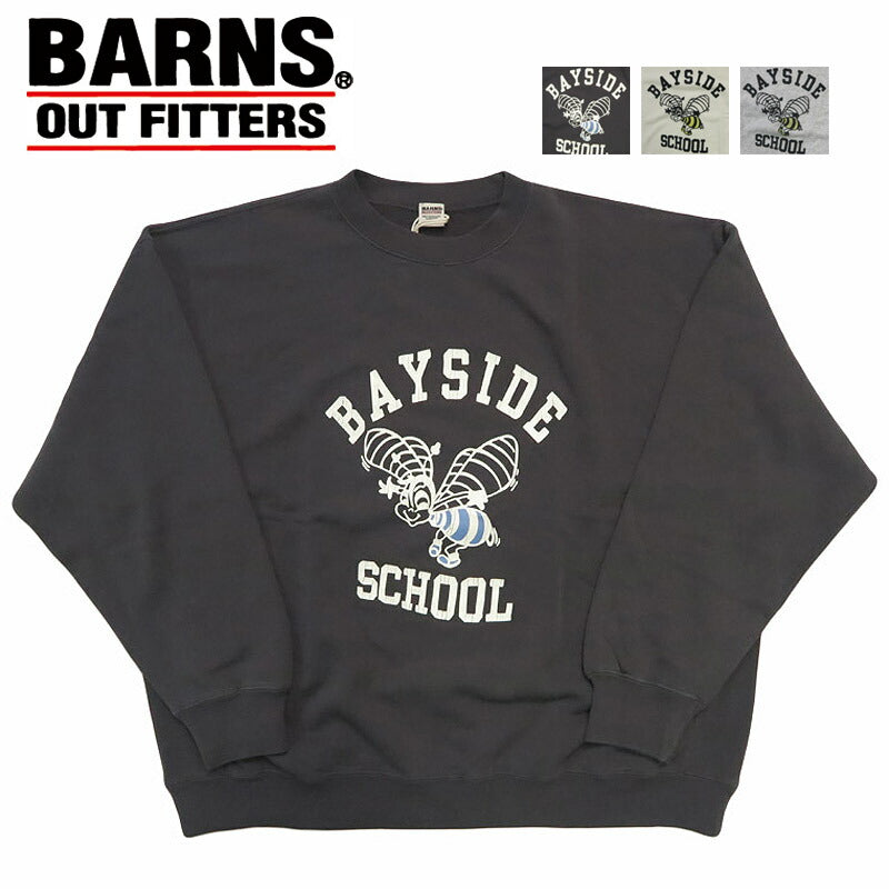 バーンズ BARNS コンフィミドルウェイト クルーネックプリントスウェット 長袖