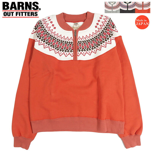 バーンズ BARNS 長袖 ハーフジップ スノーフレークパターン スウェット COZUN Half Zip Snowflake Patterned Sweatshirt BR-26373【2026年秋冬新作】