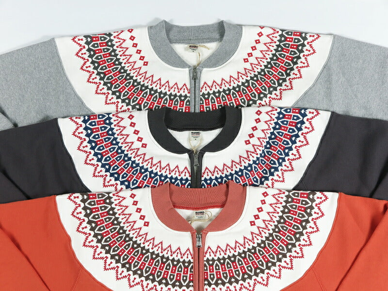 バーンズ BARNS 長袖 ハーフジップ スノーフレークパターン スウェット COZUN Half Zip Snowflake Patterned Sweatshirt BR-26373【2026年秋冬新作】