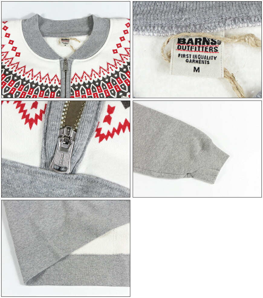 バーンズ BARNS 長袖 ハーフジップ スノーフレークパターン スウェット COZUN Half Zip Snowflake Patterned Sweatshirt BR-26373【2026年秋冬新作】