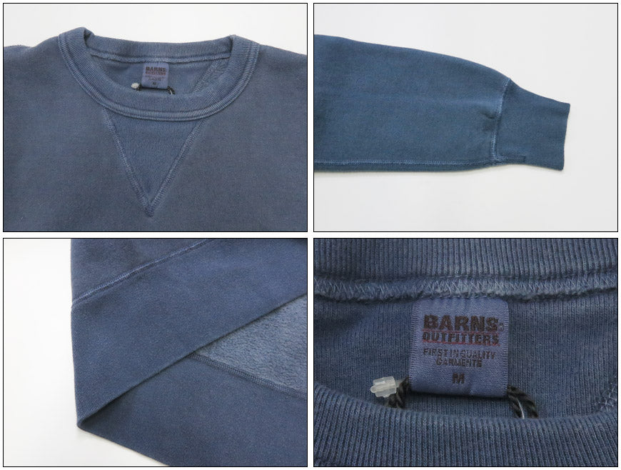 バーンズ BARNS แบบแทรกทั้งสองด้าน V กาเซ็ต เสื้อสเวตคอกลมย้อมสีพิกเมนต์ ตะเข็บแบน COZUN BR-3000PG-26