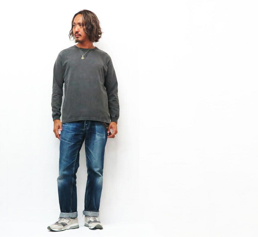 バーンズ BARNS 長袖 Ｔシャツ クルーネック ヴィンテージ ピグメント 4本針縫い ユニオンスペシャル・フラットシーマー BR-3043PG-25