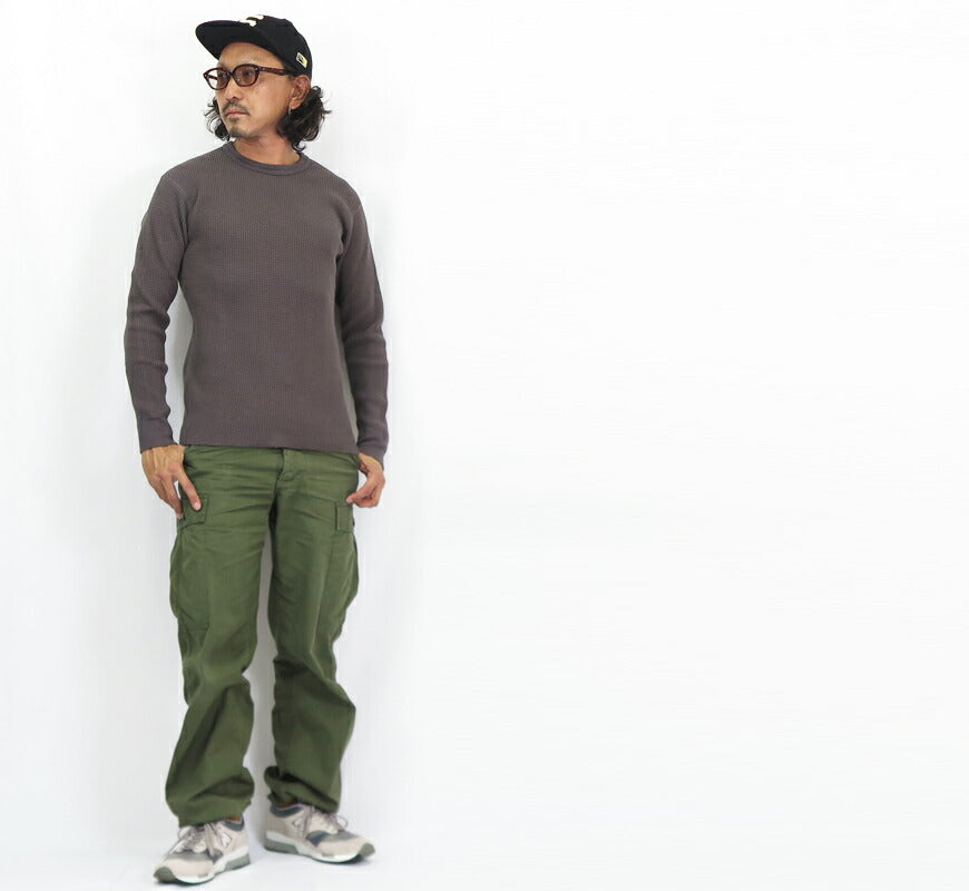 バーンズ BARNS 20/2 Heavy Thermal Langarm Toughneck T-Shirt Waffel BR-3080