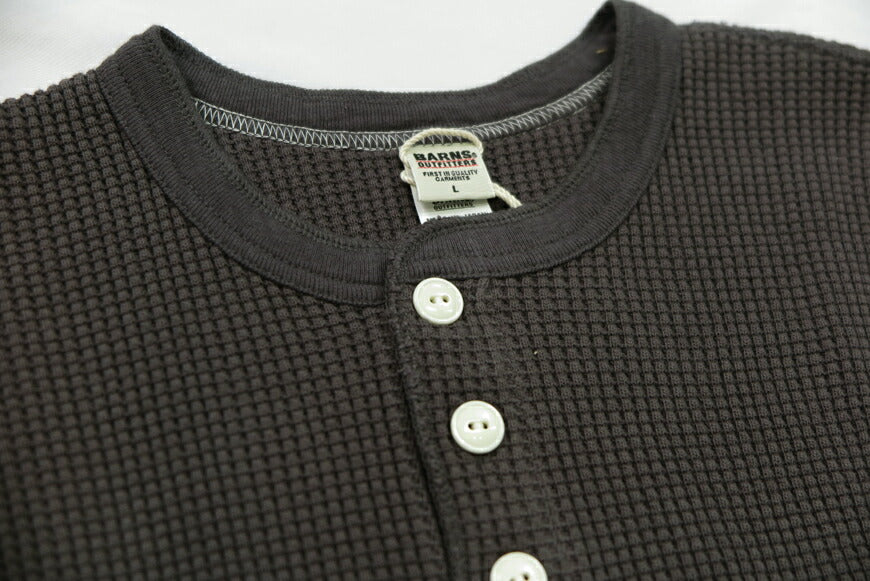バーンズ BARNS 20/2 ヘビーサーマル 長袖 ヘンリーネック Tシャツ ワッフル BR-3081